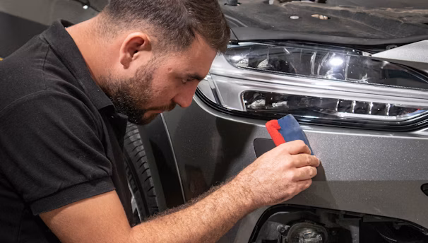 a man working on a car in a garage